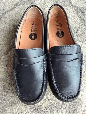 Umi Black Leather Penny Loafers - Metro Moc Style 10.5